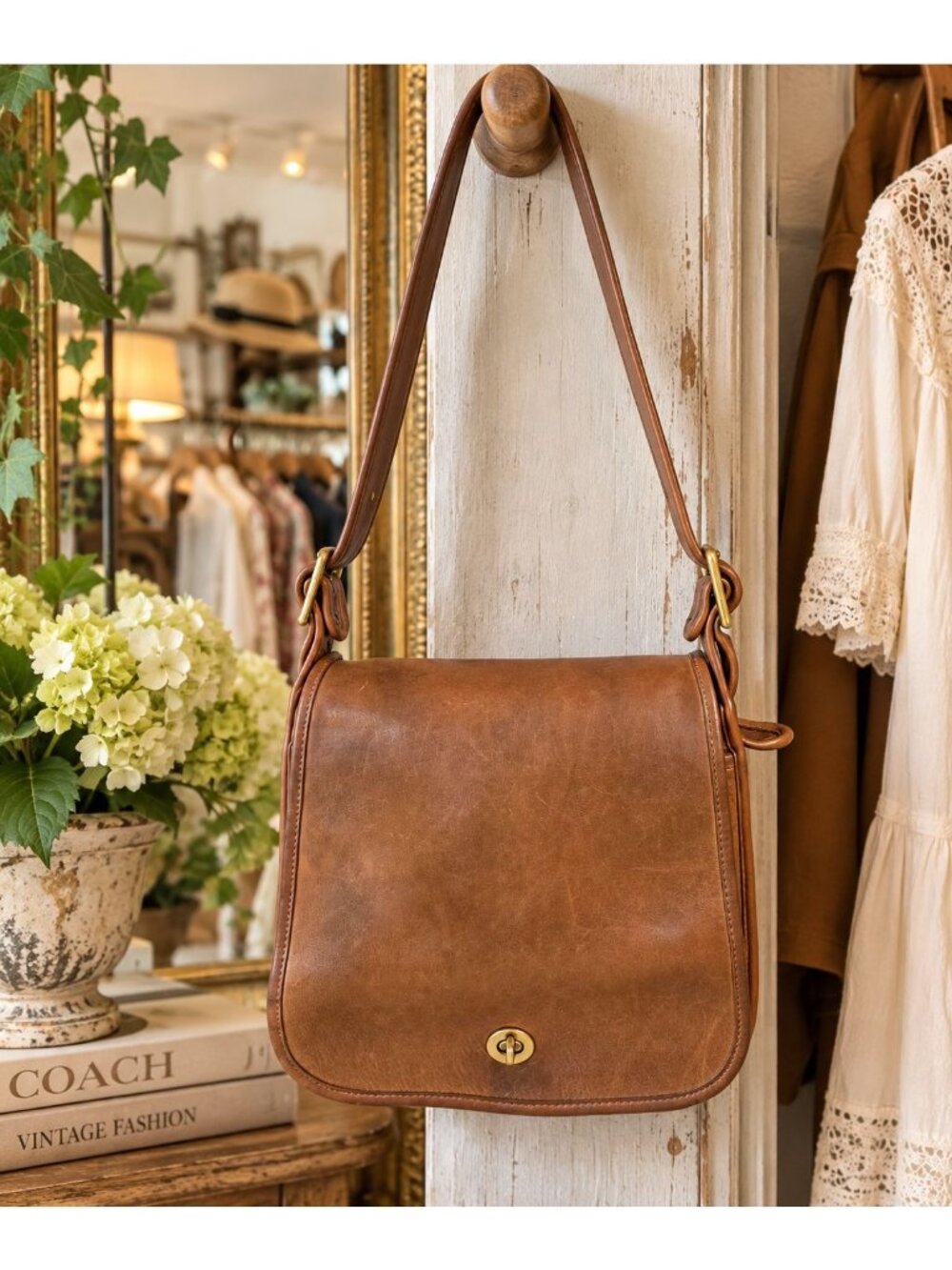 Vintage Coach Stewardess Bag NYC Leather Saddle Shoulder Purse Tan Brown 70s 80s